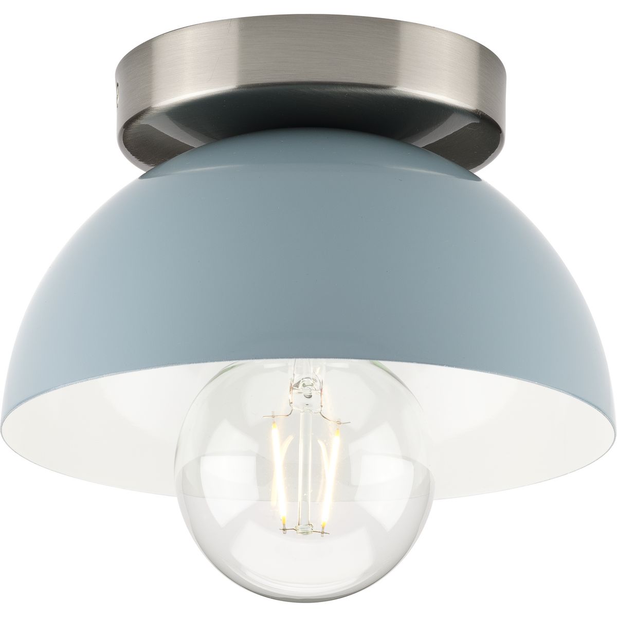 PROGRESS LIGHTING P350217-164 Coastal Blue Eva Collection One-Light Coastal Blue Mid-Century Modern Flush Mount Light