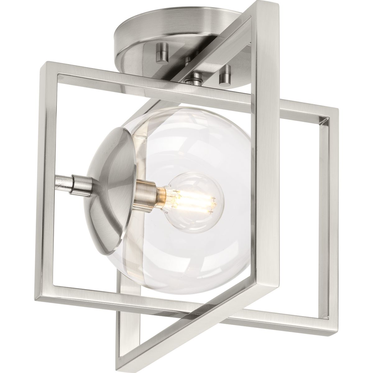 PROGRESS LIGHTING P350218-009 Brushed Nickel Atwell Collection 10" One-Light Mid-Century Modern Brushed Nickel Clear Glass Semi-Flush Mount Light