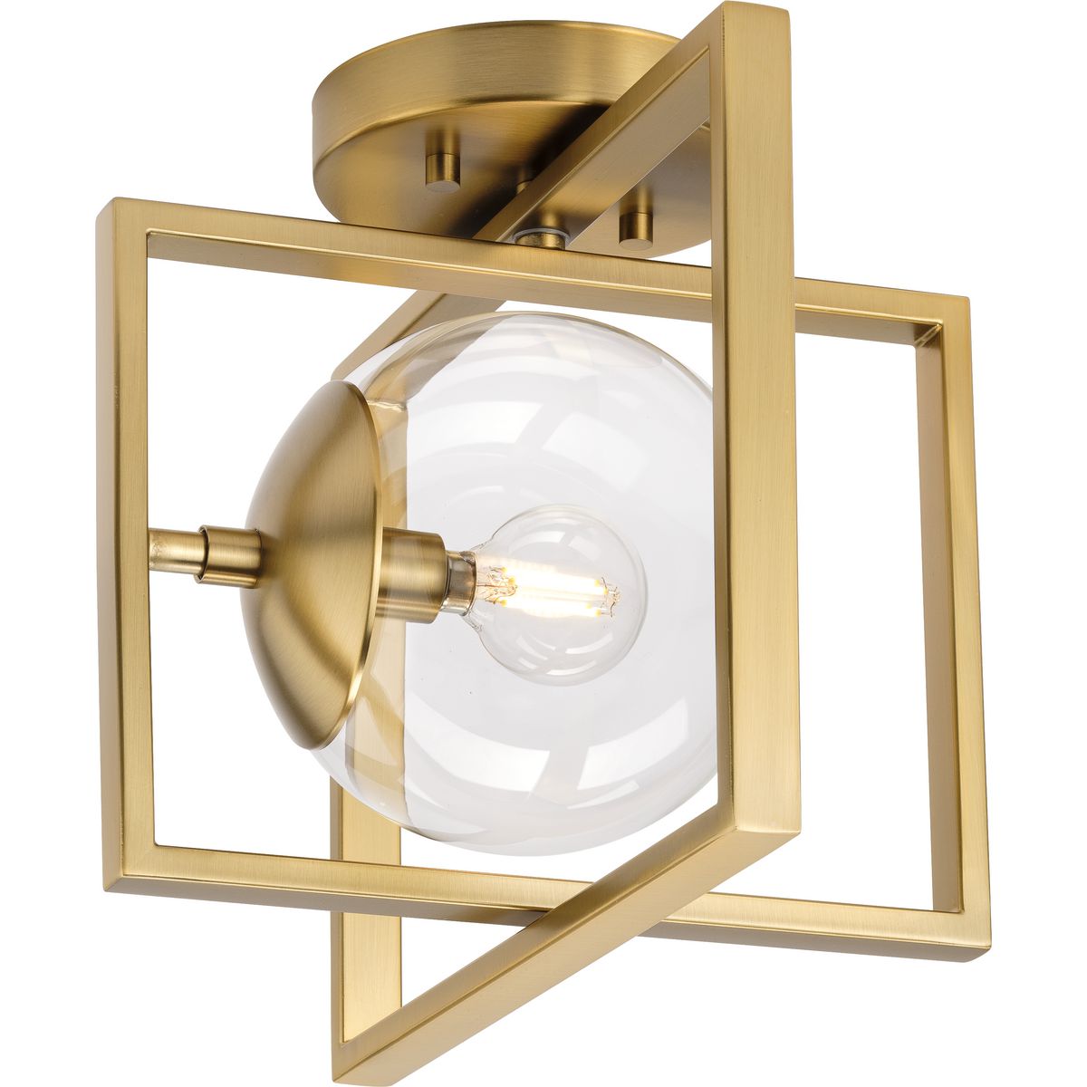 PROGRESS LIGHTING P350218-109 Brushed Bronze Atwell Collection 10" One-Light Mid-Century Modern Brushed Bronze Clear Glass Semi-Flush Mount Light