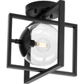 PROGRESS LIGHTING P350218-31M Matte Black Atwell Collection 10" One-Light Mid-Century Modern Matte Black Clear Glass Semi-Flush Mount Light