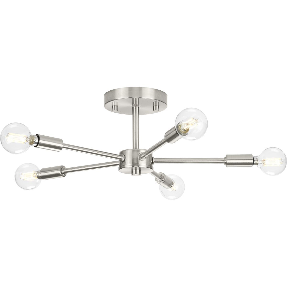 PROGRESS LIGHTING P350219-009 Brushed Nickel Delayne Collection Five-Light Mid-Century Modern Brushed Nickel Semi-Flush Mount Light