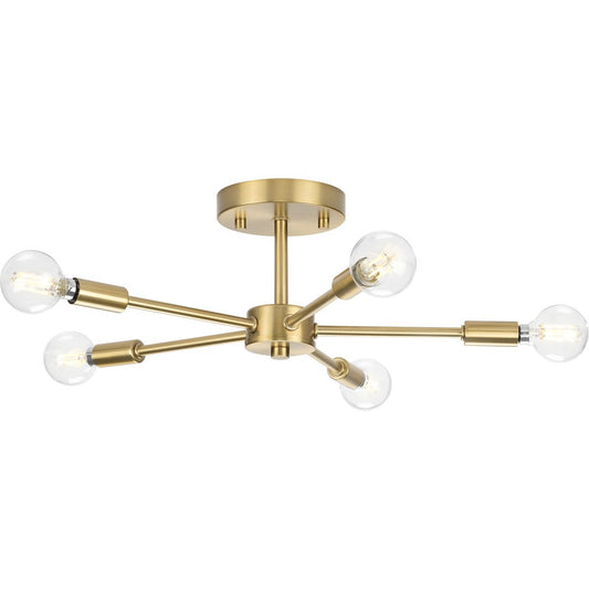 PROGRESS LIGHTING P350219-109 Brushed Bronze Delayne Collection Five-Light Mid-Century Modern Brushed Bronze Semi-Flush Mount Light
