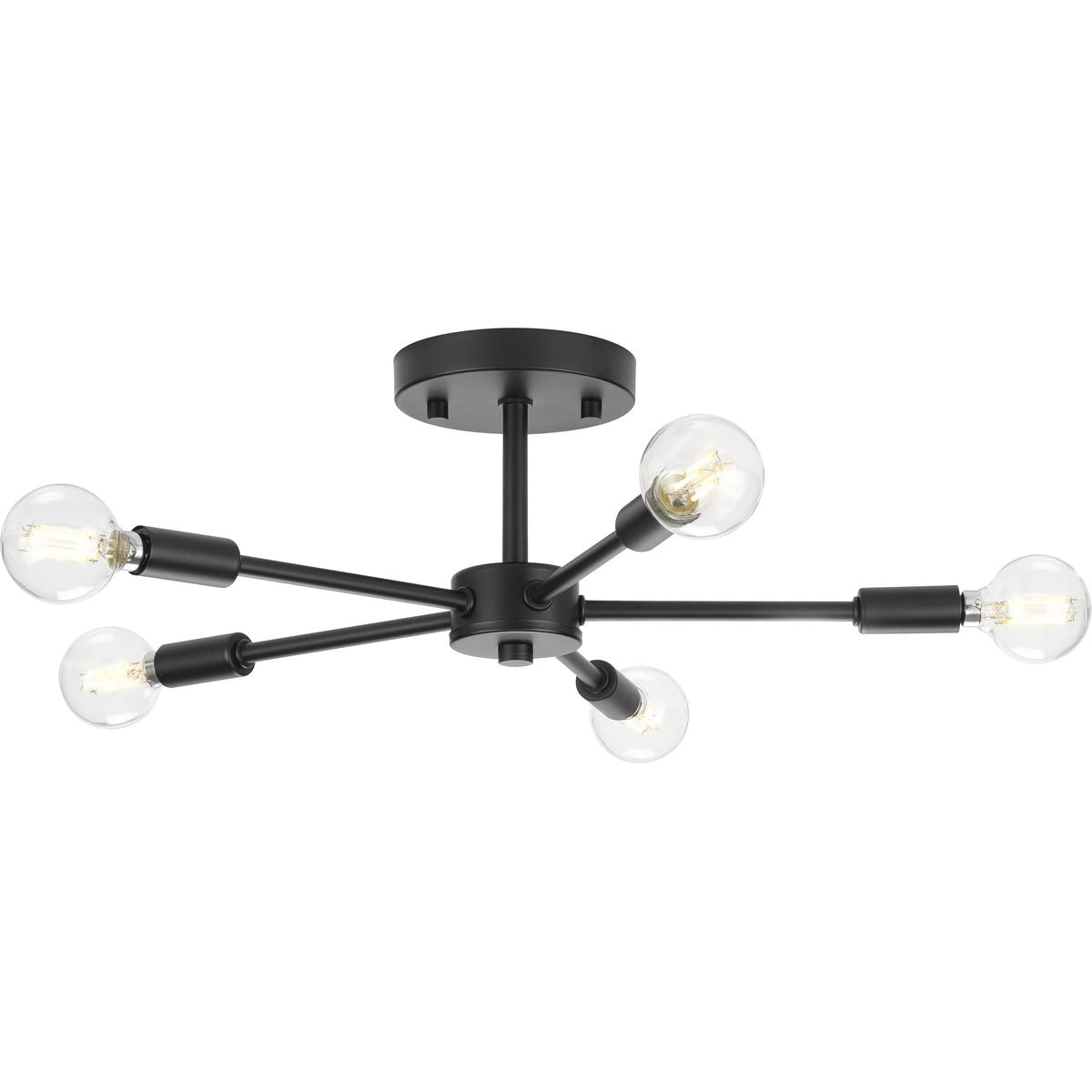 PROGRESS LIGHTING P350219-31M Matte Black Delayne Collection Five-Light Mid-Century Modern Matte Black Semi-Flush Mount Light