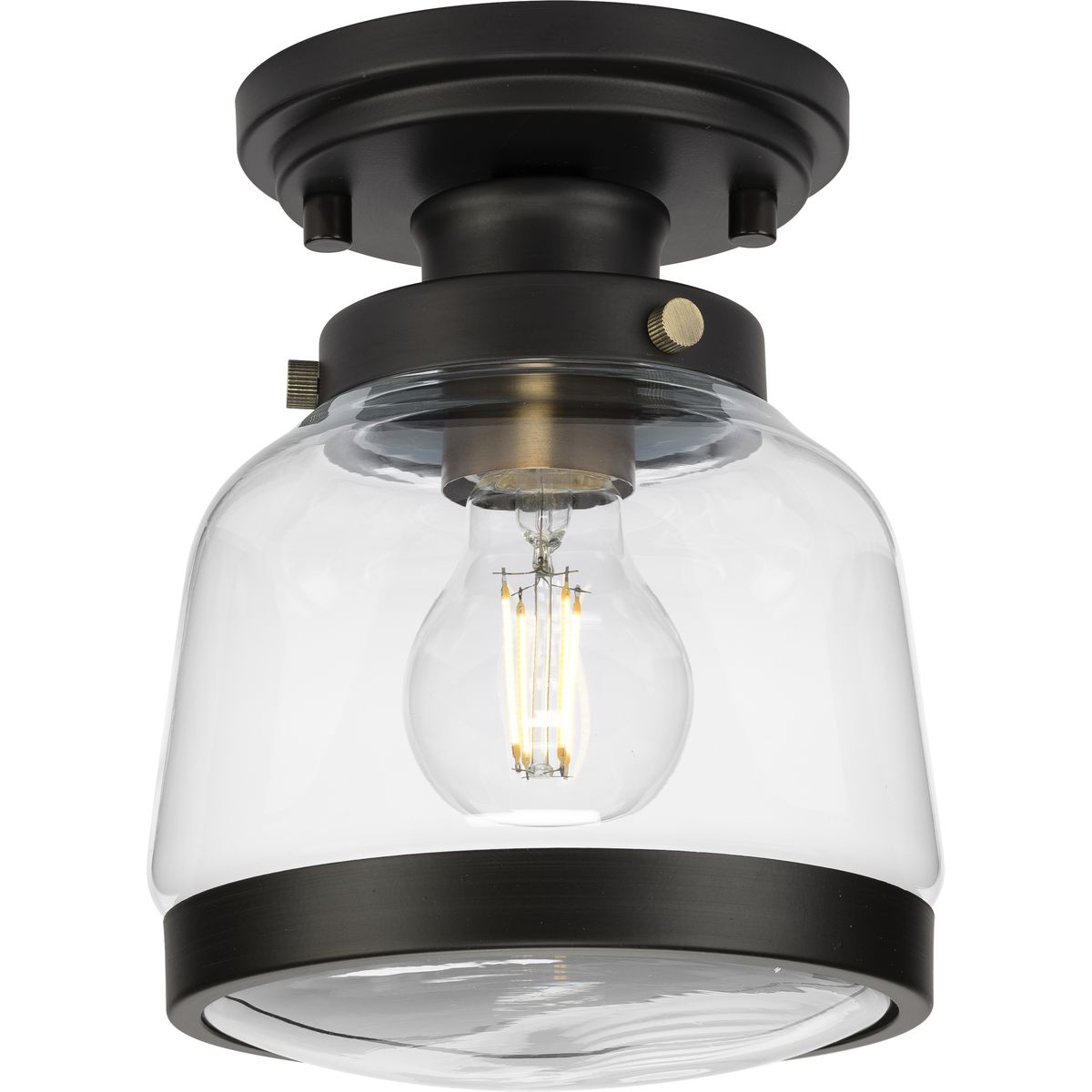 PROGRESS LIGHTING P350220-020 Antique Bronze Judson Collection 8" One-Light Farmhouse Antique Bronze Clear Glass Semi-Flush Mount Light