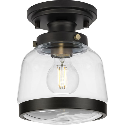PROGRESS LIGHTING P350220-020 Antique Bronze Judson Collection 8" One-Light Farmhouse Antique Bronze Clear Glass Semi-Flush Mount Light
