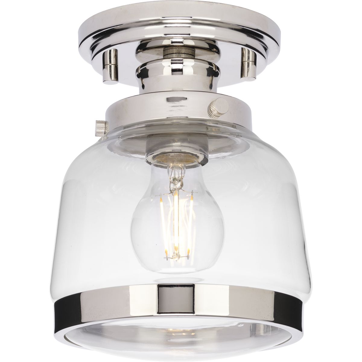 PROGRESS LIGHTING P350220-104 Polished Nickel Judson Collection 8"One-Light Farmhouse Polished Nickel Clear Glass Semi-Flush Mount Light