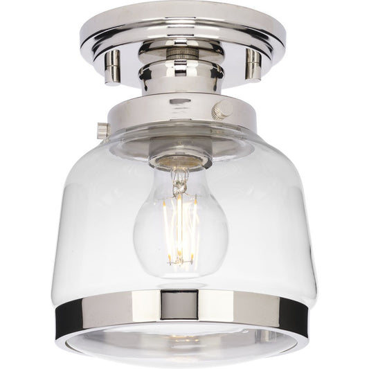 PROGRESS LIGHTING P350220-104 Polished Nickel Judson Collection 8"One-Light Farmhouse Polished Nickel Clear Glass Semi-Flush Mount Light
