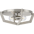 PROGRESS LIGHTING P350224-009 Brushed Nickel Galloway Collection Two-Light 15" Brushed Nickel Modern Farmhouse Flush Mount Light with Grey Washed Oak Accents