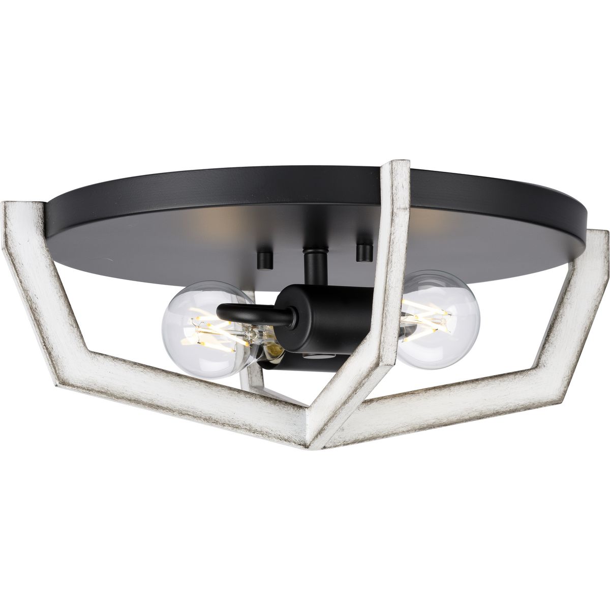 PROGRESS LIGHTING P350224-31M Matte Black Galloway Collection Two-Light 15" Matte Black Modern Farmhouse Flush Mount Light with Distressed White Accents