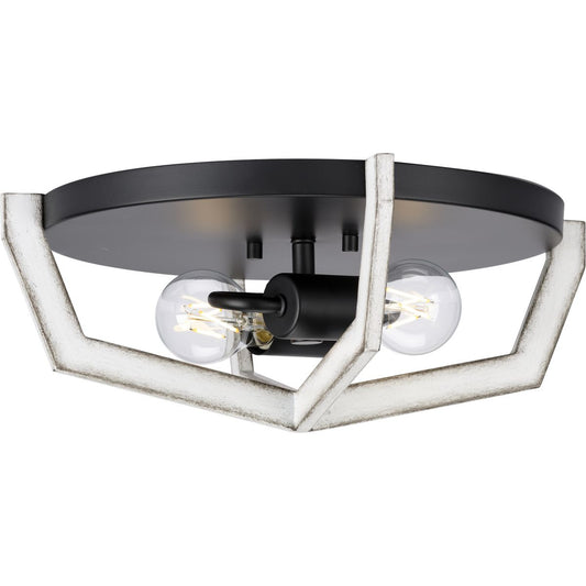 PROGRESS LIGHTING P350224-31M Matte Black Galloway Collection Two-Light 15" Matte Black Modern Farmhouse Flush Mount Light with Distressed White Accents