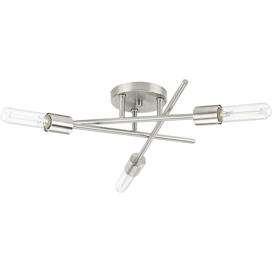PROGRESS LIGHTING P350225-009 Brushed Nickel Astra Collection Three-Light 18" Brushed Nickel Modern Semi-Flush Mount Light