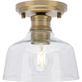 PROGRESS LIGHTING P350226-163 Vintage Brass Singleton Collection One-Light 7.62" Vintage Brass Farmhouse Small Semi-Flush Mount Light with Clear Glass Shade