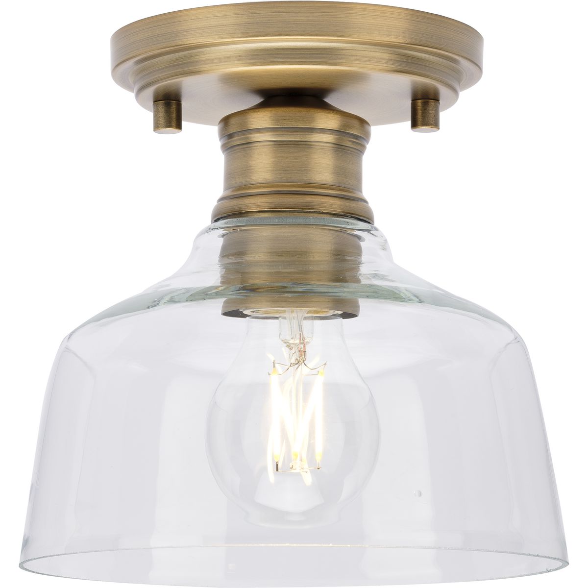 PROGRESS LIGHTING P350226-163 Vintage Brass Singleton Collection One-Light 7.62" Vintage Brass Farmhouse Small Semi-Flush Mount Light with Clear Glass Shade