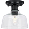 PROGRESS LIGHTING P350226-31M Matte Black Singleton Collection One-Light 7.62" Matte Black Farmhouse Small Semi-Flush Mount Light with Clear Glass Shade