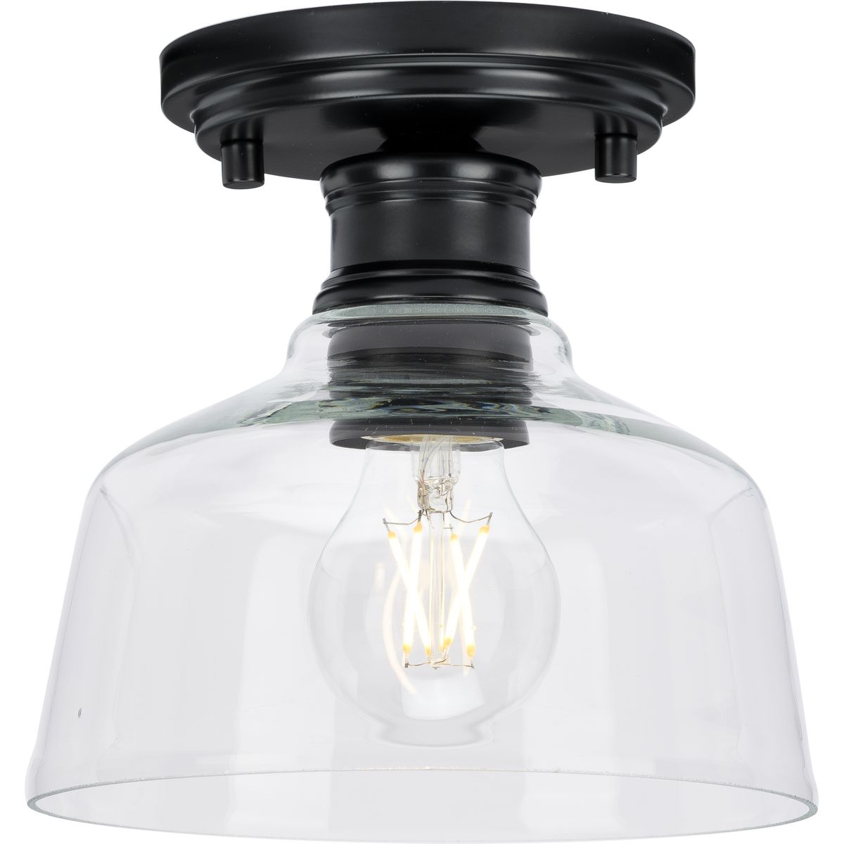 PROGRESS LIGHTING P350226-31M Matte Black Singleton Collection One-Light 7.62" Matte Black Farmhouse Small Semi-Flush Mount Light with Clear Glass Shade