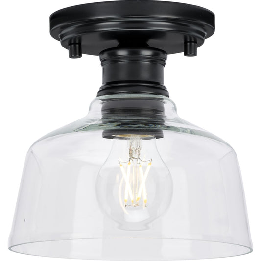 PROGRESS LIGHTING P350226-31M Matte Black Singleton Collection One-Light 7.62" Matte Black Farmhouse Small Semi-Flush Mount Light with Clear Glass Shade