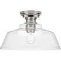 PROGRESS LIGHTING P350227-009 Brushed Nickel Singleton Collection One-Light 14" Brushed Nickel Farmhouse Medium Semi-Flush Mount Light with Clear Glass Shade