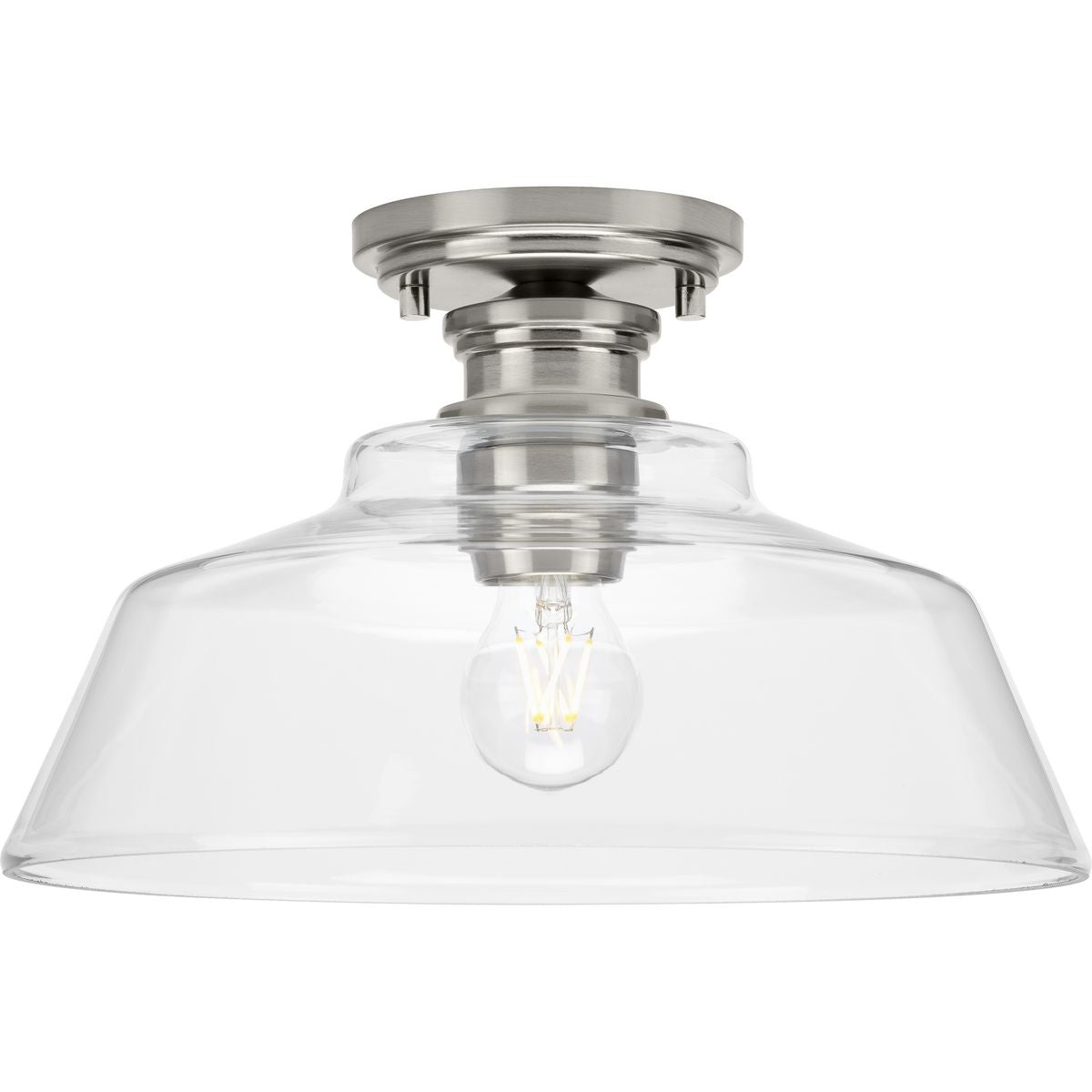 PROGRESS LIGHTING P350227-009 Brushed Nickel Singleton Collection One-Light 14" Brushed Nickel Farmhouse Medium Semi-Flush Mount Light with Clear Glass Shade