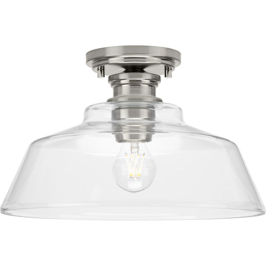 PROGRESS LIGHTING P350227-009 Brushed Nickel Singleton Collection One-Light 14" Brushed Nickel Farmhouse Medium Semi-Flush Mount Light with Clear Glass Shade