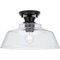 PROGRESS LIGHTING P350227-31M Matte Black Singleton Collection One-Light 14" Matte Black Farmhouse Medium Semi-Flush Mount Light with Clear Glass Shade