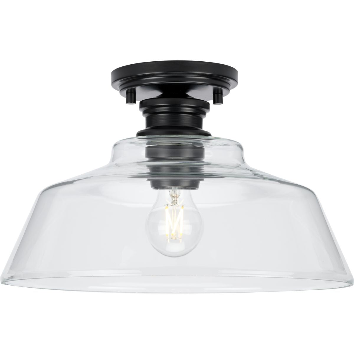 PROGRESS LIGHTING P350227-31M Matte Black Singleton Collection One-Light 14" Matte Black Farmhouse Medium Semi-Flush Mount Light with Clear Glass Shade