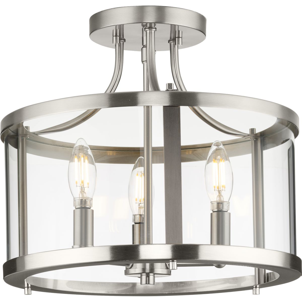 PROGRESS LIGHTING P350231-009 Brushed Nickel Gilliam Collection 13 in. Three-Light Brushed Nickel New Traditional Semi-Flush Mount