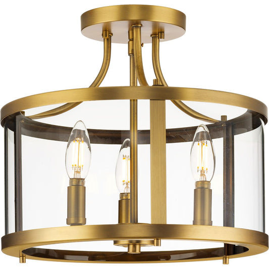 PROGRESS LIGHTING P350231-163 Vintage Brass Gilliam Collection 13 in. Three-Light Vintage Brass New Traditional Semi-Flush Mount