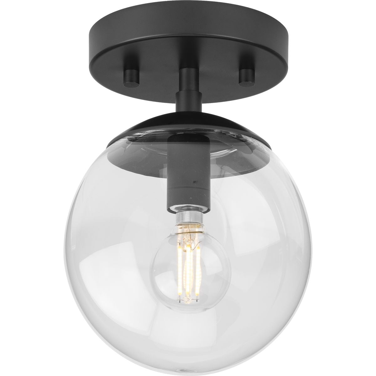 PROGRESS LIGHTING P350234-31M Matte Black Atwell Collection One-Light Matte Black Mid-Century Modern Semi-Flush Mount