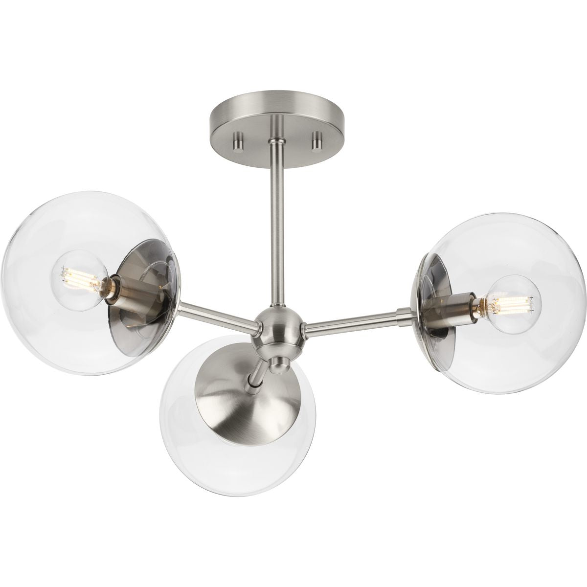 PROGRESS LIGHTING P350235-009 Brushed Nickel Atwell Collection Three-Light Brushed Nickel Mid-Century Modern Semi-Flush Mount