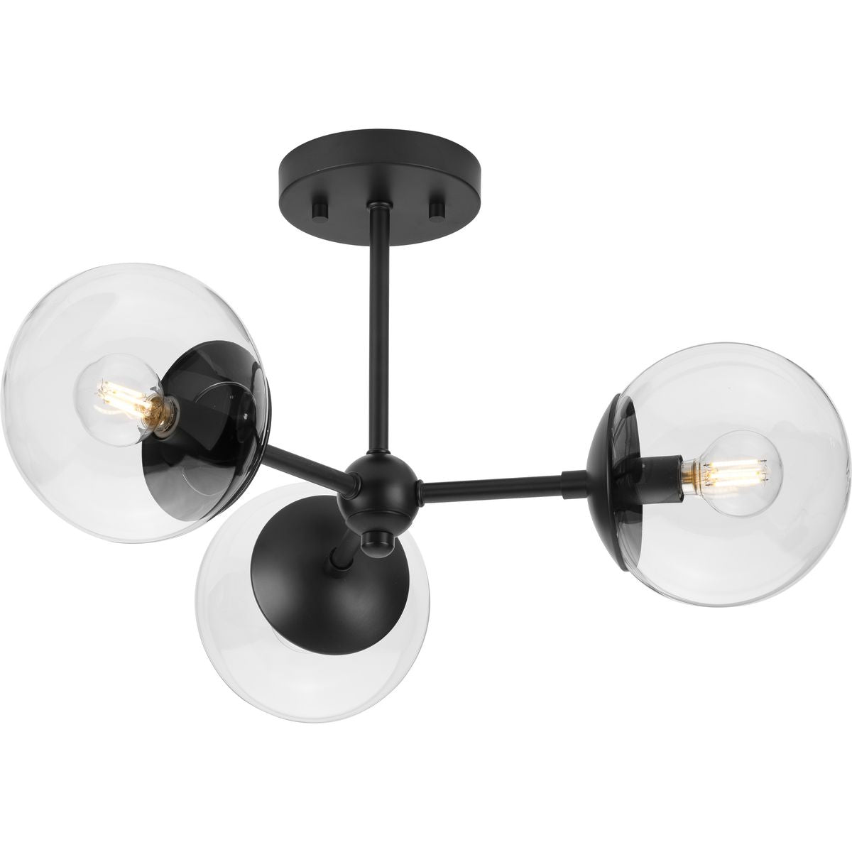 PROGRESS LIGHTING P350235-31M Matte Black Atwell Collection Three-Light Matte Black Mid-Century Modern Semi-Flush Mount