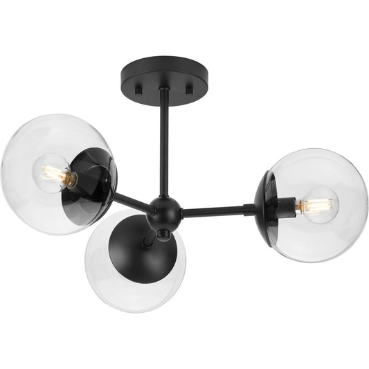 PROGRESS LIGHTING P350235-31M Matte Black Atwell Collection Three-Light Matte Black Mid-Century Modern Semi-Flush Mount