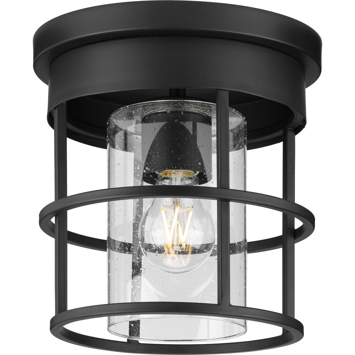 PROGRESS LIGHTING P350236-31M Matte Black Burgess Collection One-Light Matte Black Modern Farmhouse Flush Mount