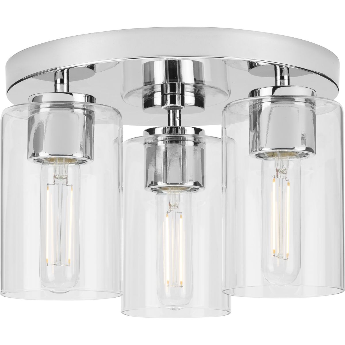 PROGRESS LIGHTING P350237-015 Polished Chrome Cofield Collection 12. in Three-Light Polished Chrome Transitional Flush Mount