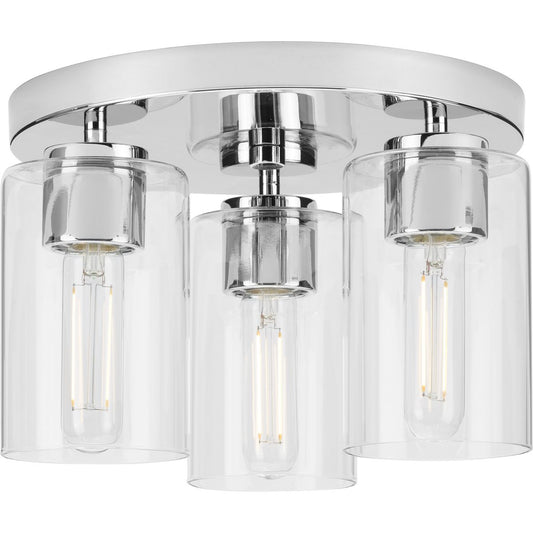 PROGRESS LIGHTING P350237-015 Polished Chrome Cofield Collection 12. in Three-Light Polished Chrome Transitional Flush Mount