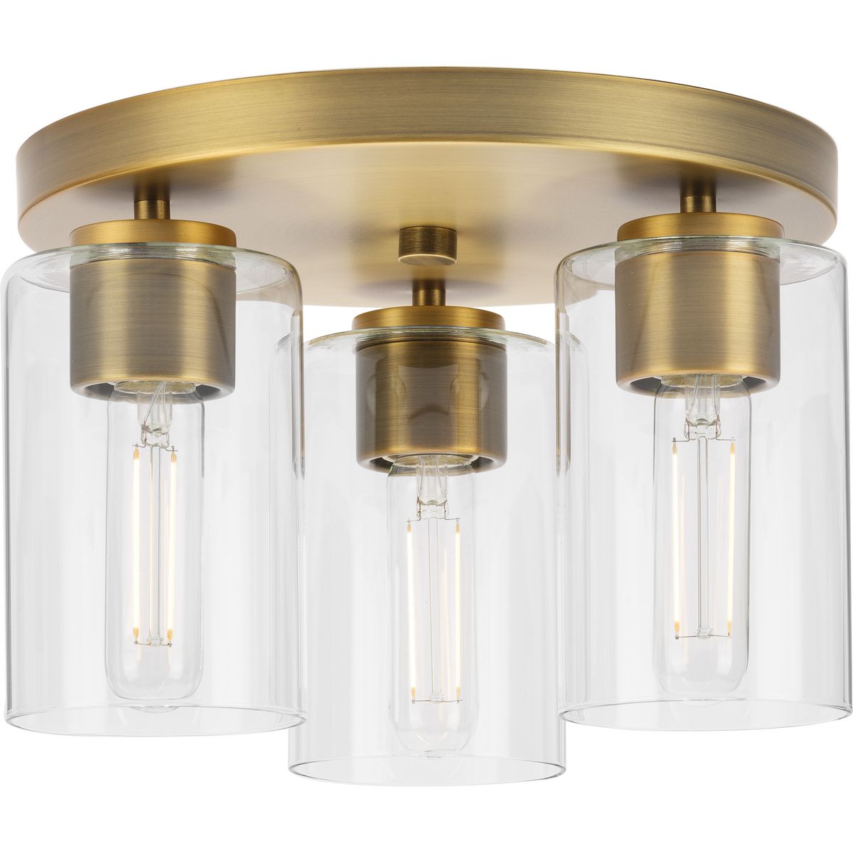 PROGRESS LIGHTING P350237-163 Vintage Brass Cofield Collection 12 in. Three-Light Vintage Brass Transitional Flush Mount