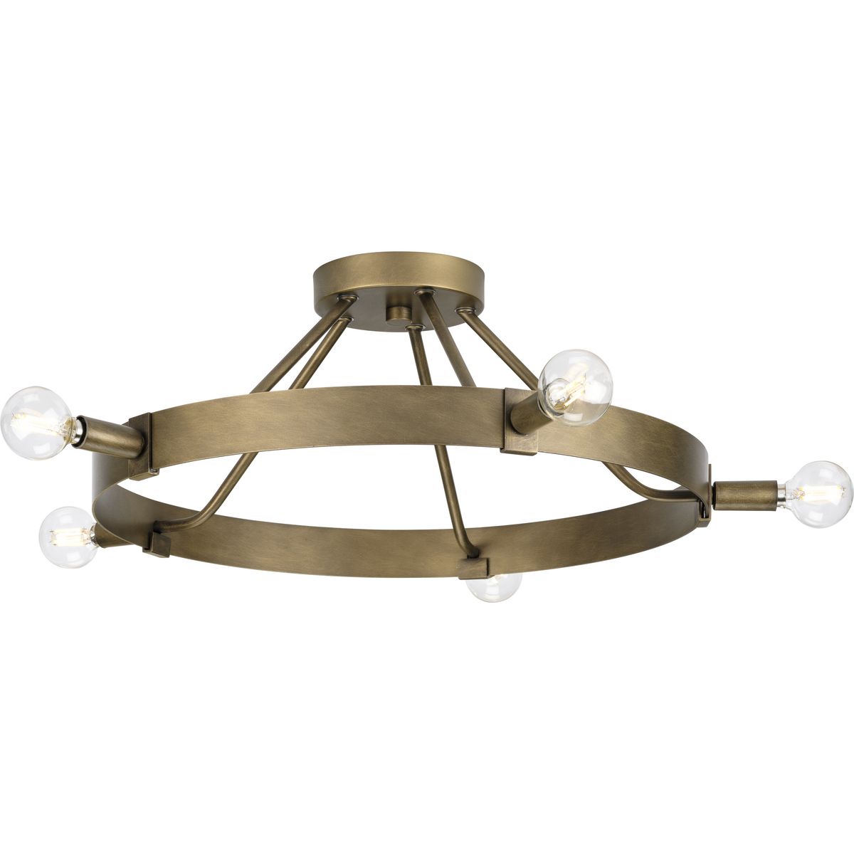 PROGRESS LIGHTING P350240-196 Aged Bronze Breckenridge Collection Five-Light Aged Bronze Rustic Farmhouse Semi-Flush Mount