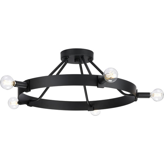 PROGRESS LIGHTING P350240-31M Matte Black Breckenridge Collection Five-Light Matte Black Rustic Farmhouse Semi-Flush Mount
