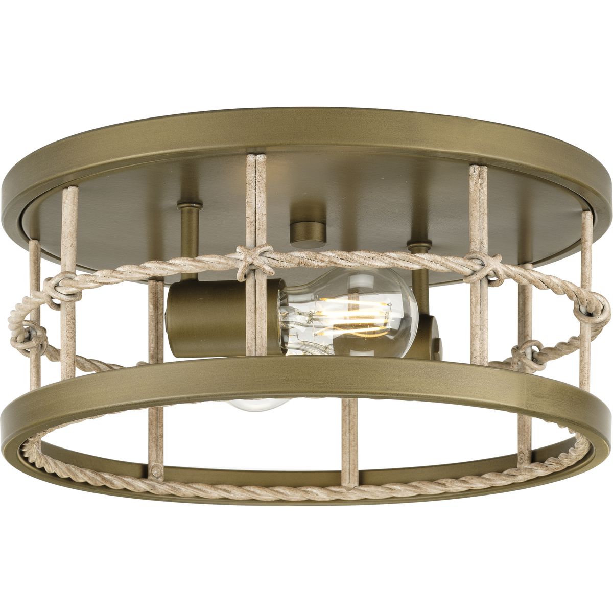PROGRESS LIGHTING P350241-161 Aged Brass Lattimore Collection 13 in. Two-Light Aged Brass Coastal Flush Mount