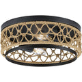 PROGRESS LIGHTING P350242-31M Matte Black Chandra Collection 12 in. Two-Light Matte Black Global Flush Mount with Woven Shade