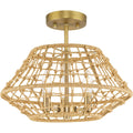 PROGRESS LIGHTING P350246-163 Vintage Brass Laila Collection 16 in. Three-Light Vintage Brass Coastal Semi-Flush Convertible with Woven Jute Accents