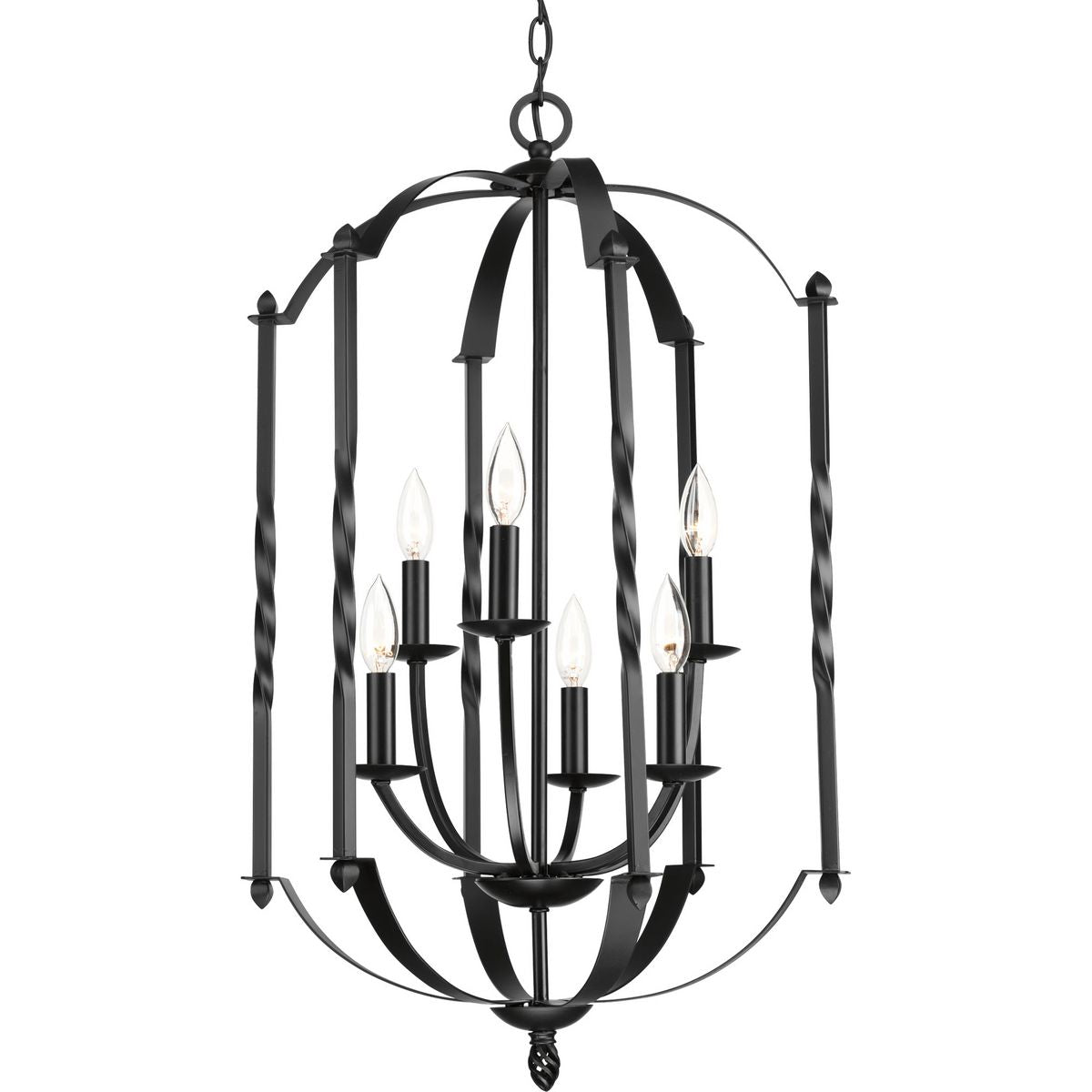 PROGRESS LIGHTING P3577-31 Matte Black Greyson Collection Six-Light, Two-Tier Foyer Chandelier