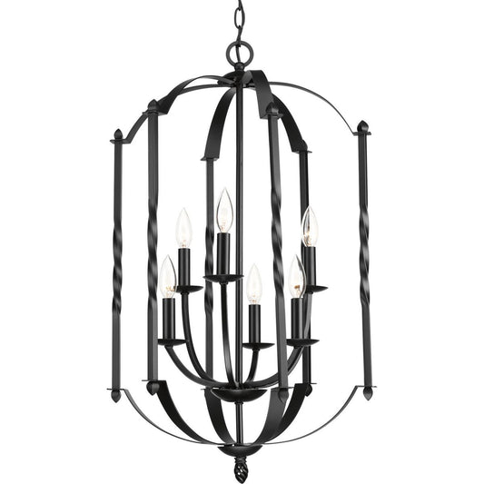 PROGRESS LIGHTING P3577-31 Matte Black Greyson Collection Six-Light, Two-Tier Foyer Chandelier