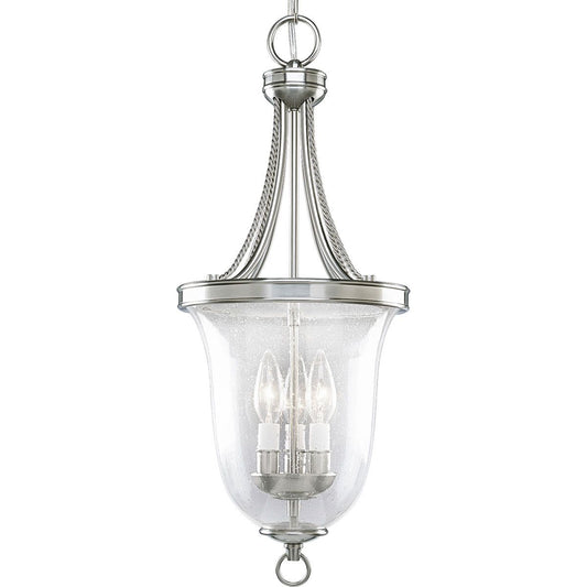 PROGRESS LIGHTING P3753-09 Brushed Nickel Seeded Glass Three-Light Foyer Pendant
