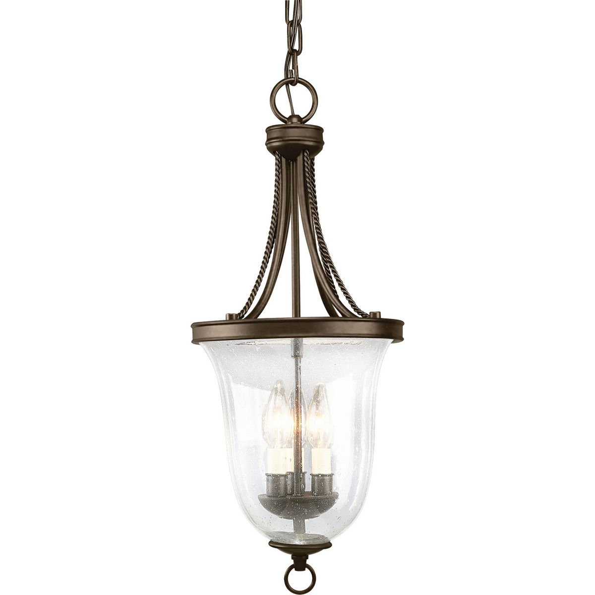 PROGRESS LIGHTING P3753-20 Antique Bronze Seeded Glass Three-Light Foyer Pendant