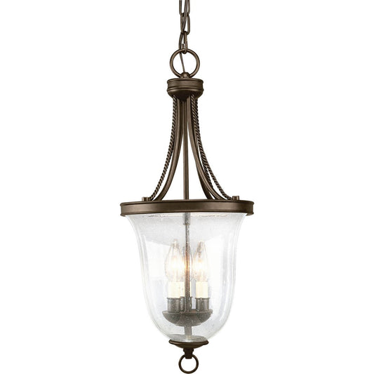 PROGRESS LIGHTING P3753-20 Antique Bronze Seeded Glass Three-Light Foyer Pendant