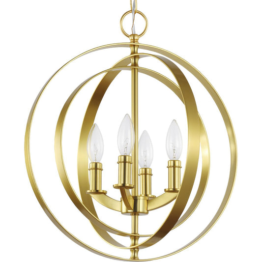PROGRESS LIGHTING P3827-12 Satin Brass Equinox Collection Satin Brass Four-Light Sphere Pendant