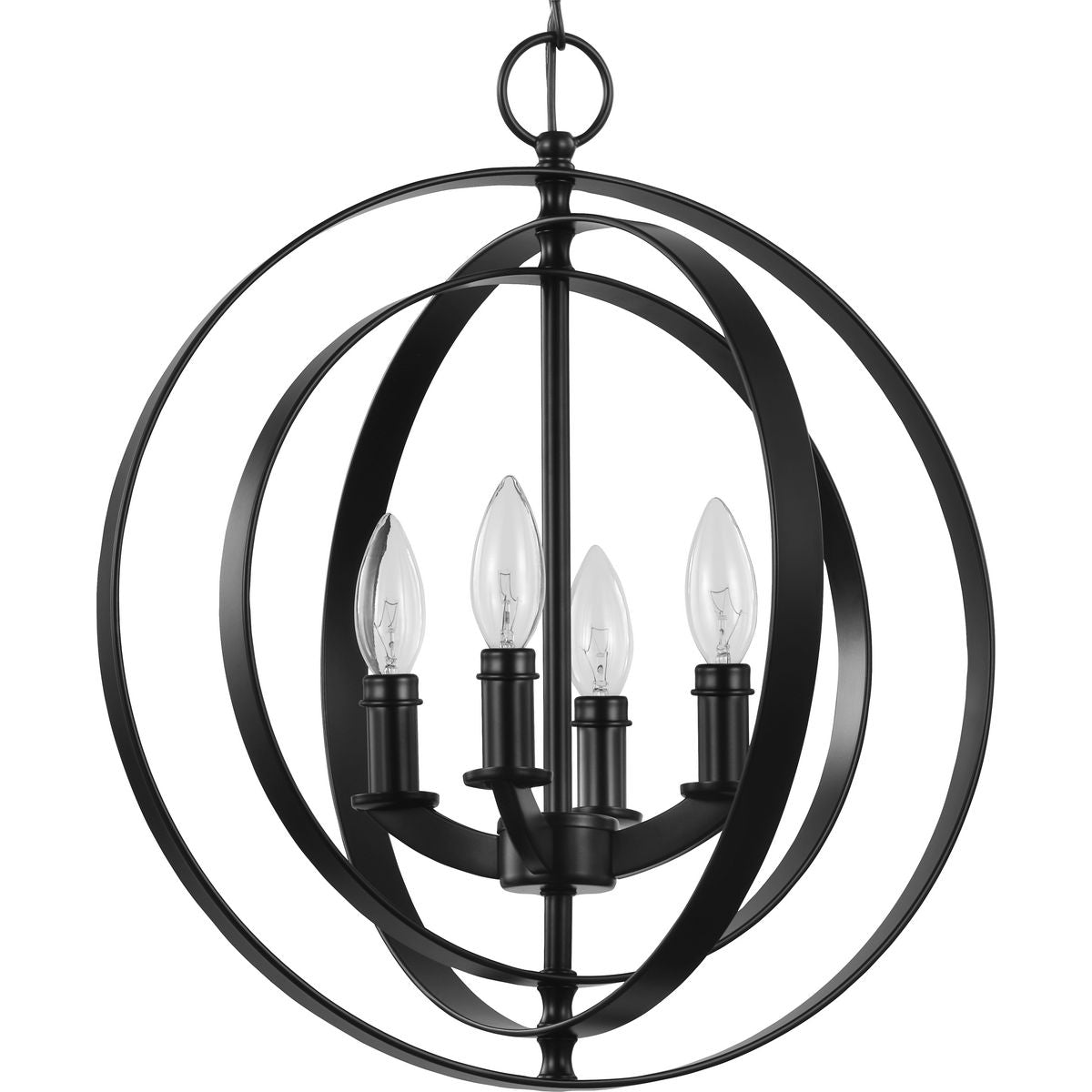 PROGRESS LIGHTING P3827-31 Matte Black Equinox Collection Black Four-Light Sphere Pendant