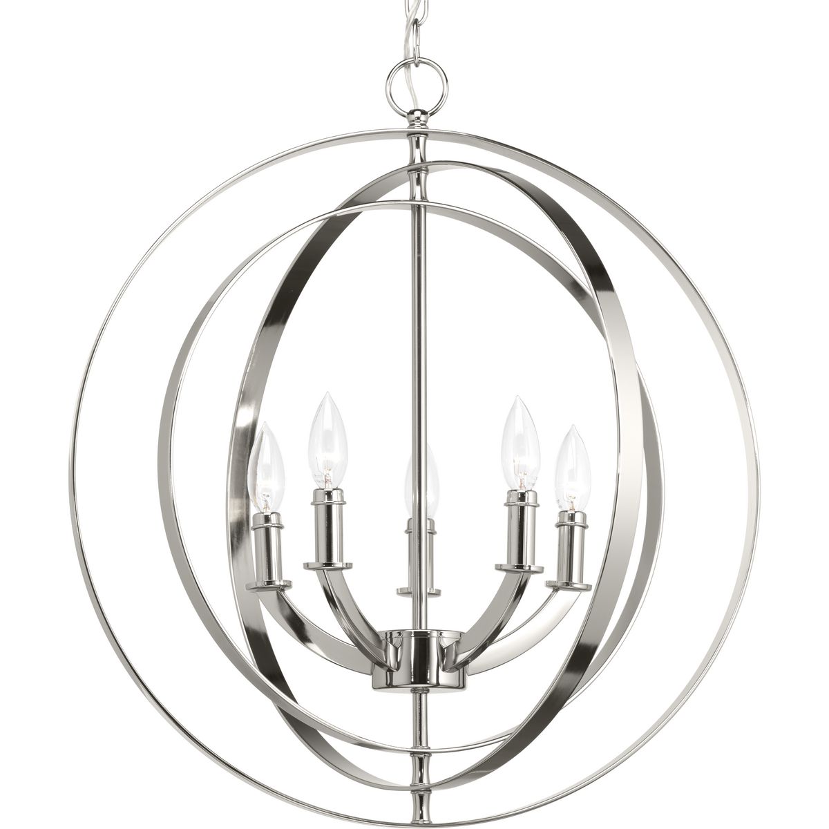 PROGRESS LIGHTING P3841-104 Polished Nickel Equinox Collection Five-Light Pendant