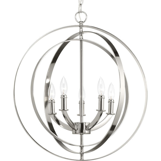 PROGRESS LIGHTING P3841-104 Polished Nickel Equinox Collection Five-Light Pendant