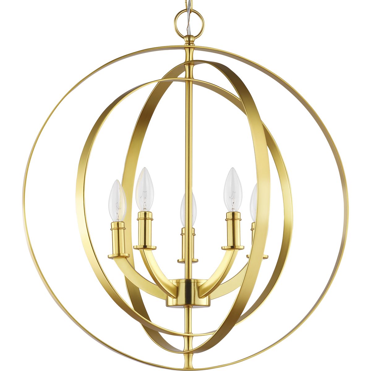 PROGRESS LIGHTING P3841-12 Satin Brass Equinox Collection Satin Brass Five-Light Sphere Pendant